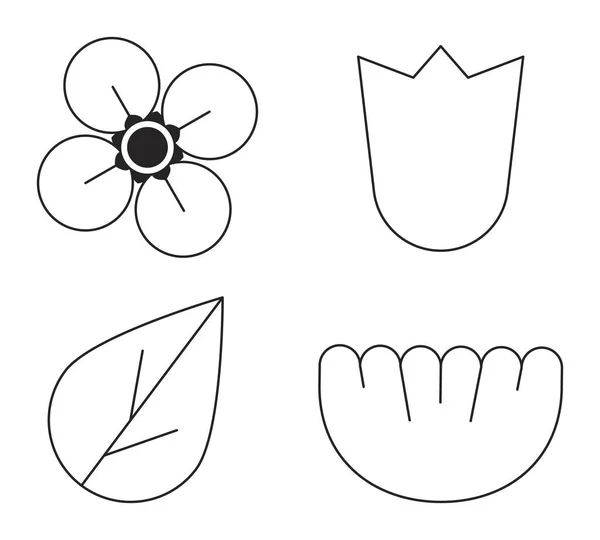 Motif Floral Botanique Plat Monochrome Isolé Vecteur Objets Ensemble Têtes — Image vectorielle