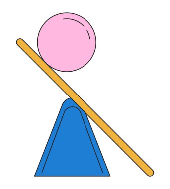 Gerçeküstü denge düz çizgi rengi soyutlanmış kavramsal klitoris. İmkansız denge. Asimetri. Beyaz arkaplanda düzenlenebilir vektör nesnesi. Web tasarımı için basit ana hatlı karikatür nokta çizimi