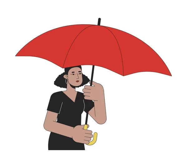 アフリカ系アメリカ人女性の傘のフラットラインカラーベクターキャラクター 適切な概要 半身の人は白の悪天候からカバーします Webグラフィックデザインのためのシンプルな漫画スポットイラスト — ストックベクタ