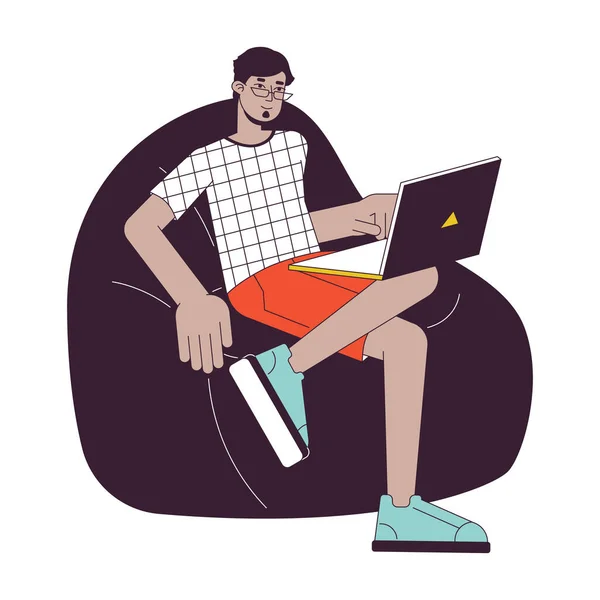 Relaxed Man Sitting Beanbag Flat Line Concept Vector Spot Illustration — Stock Vector
