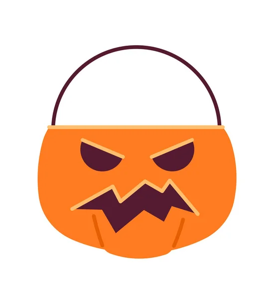 Panier Citrouille Halloween Objet Vecteur Semi Plat Couleur Seau Bonbons — Image vectorielle