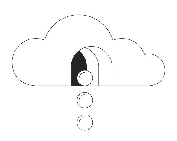 天球从超现实云的平面单色下降孤立的概念倾向 球掉下来了可编辑的黑白直线矢量对象 用于网页平面设计的简单概要插画 — 图库矢量图片