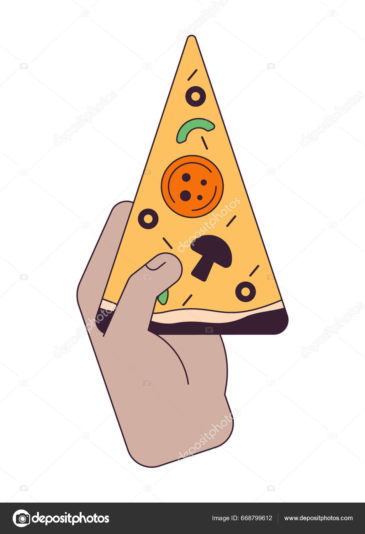 Mano Sosteniendo Pizza Rebanada Plana Línea Concepto Vector Punto  Ilustración Vector de stock #668799612 de ©TheImg, image size:1164x1700