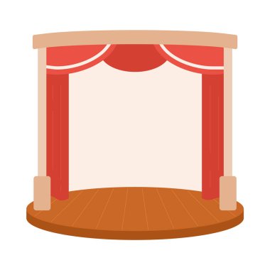 Tiyatro sahnesi yarı düz renk vektör nesnesi. Süslü kırmızı perdeler. Beyaz arkaplanda düzenlenebilir karikatür resim simgesi. Web grafik tasarımı için basit nokta çizimi