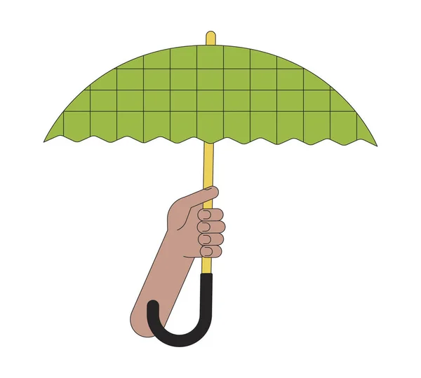 Hand Holding Geopend Paraplu Platte Lijn Kleur Geïsoleerde Vector Object — Stockvector