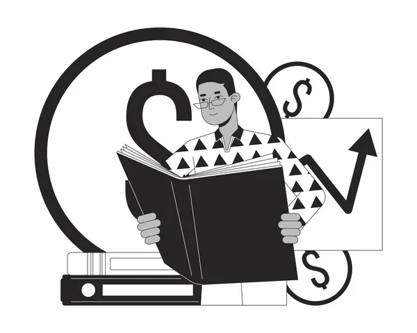 Man Reading Book Concept Vector Spot Illustration Man Reading Bookkeeping — Stock Vector