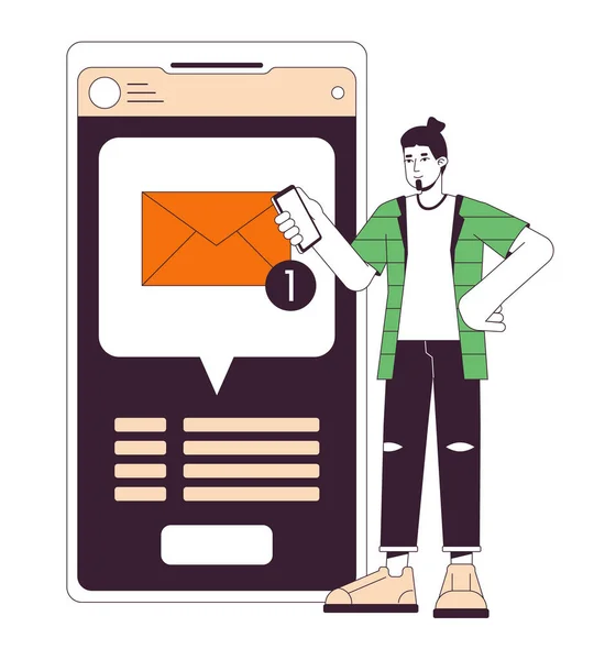 Getting Text Message Flat Line Concept Vector Spot Illustration Notification — Stock Vector