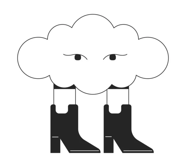 时髦的超现实云在靴子平坦的单色孤立的概念倾向 幻想的幻觉 可编辑的黑白直线矢量对象 用于网页平面设计的简单概要插画 — 图库矢量图片