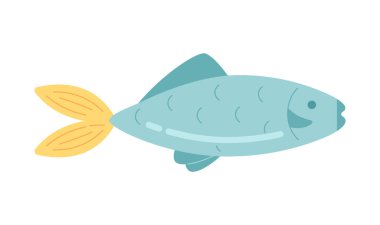 Büyük balık yarı düz vektör nesnesi. Suda yaşayan bir hayvan. Denizci. Beyaz arkaplanda düzenlenebilir karikatür resim simgesi. Web grafik tasarımı için basit nokta çizimi