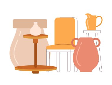 Seramik çanak sergisi yarı düz renk vektör nesnesi. Çömlek yaratıcı hobisi. Atölye. Beyaz arkaplanda düzenlenebilir karikatür resim simgesi. Web grafik tasarımı için basit nokta çizimi