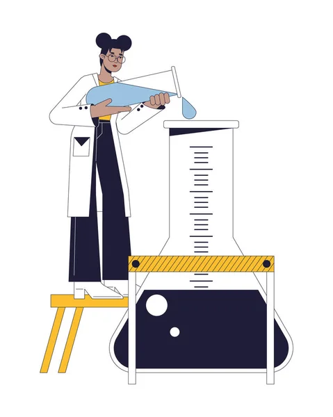 Kimya Deneyi Düz Çizgi Konsept Vektör Çizimi Çizimi Kadın Bilim — Stok Vektör