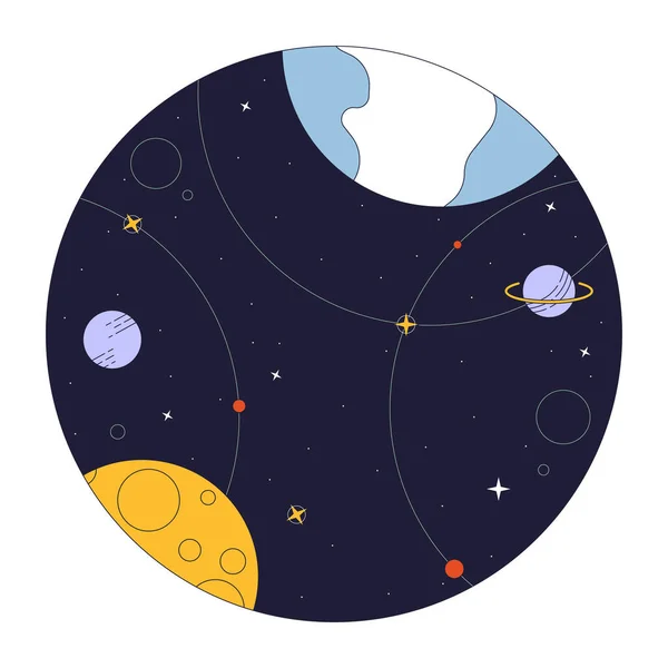 Ruimte Vlakke Lijn Concept Vector Spot Illustratie Universum Met Planeten — Stockvector