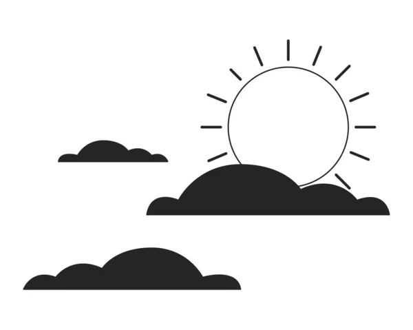 升起的太阳云平坦的单色孤立的概念倾向 天气预报 多云的夏天可编辑的黑白直线矢量对象 用于网页平面设计的简单概要插画 — 图库矢量图片
