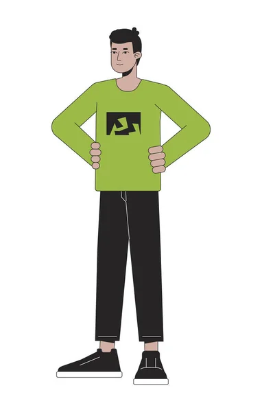 Personaje Vector Color Línea Plana Hombre Joven Enfocado Esquema Editable — Vector de stock