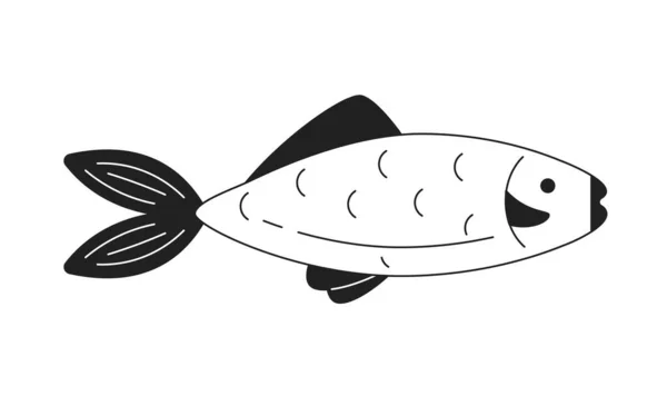 大きな魚のモノクロフラットベクトルオブジェクト アクティブな動物 マリン 編まれた黒および白い薄いライン アイコン Webグラフィックデザインのためのシンプルな漫画クリップアートスポットイラスト — ストックベクタ