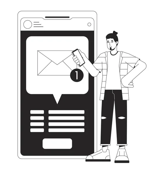 Getting Text Message Concept Vector Spot Illustration Notification Man Holding — Stock Vector