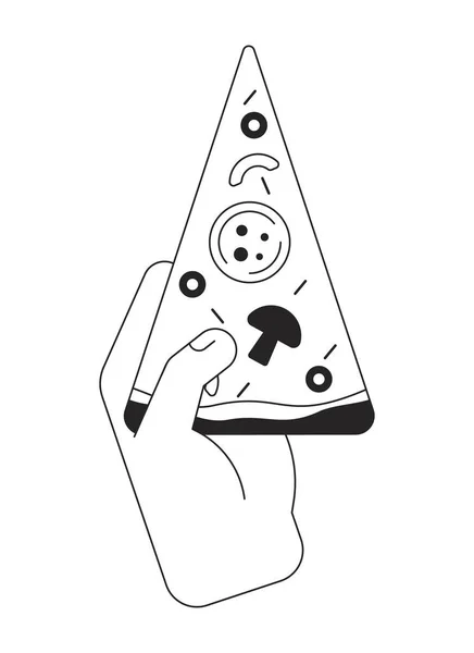 Hand Haltend Pizzaseite Konzept Vektor Spot Illustration Fast Food Cartoon — Stockvektor