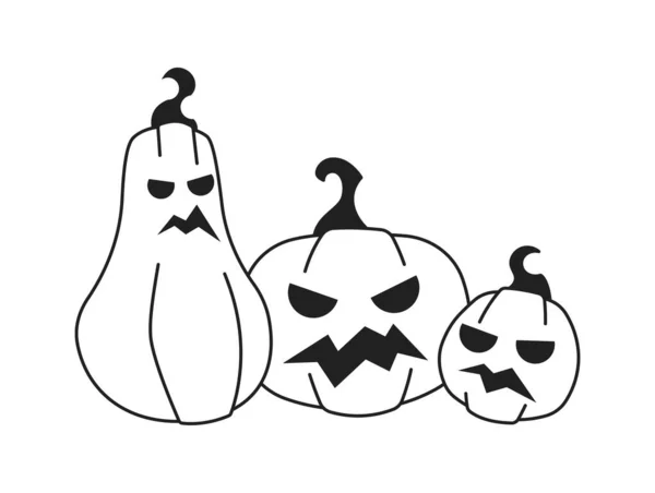 Halloween Sütőtök Faragott Kísérteties Arcok Monokróm Lapos Vektor Objektum Töklámpások — Stock Vector