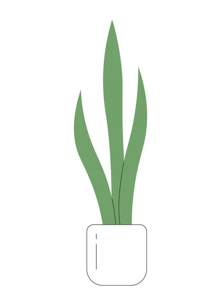 Serpent Décoratif Plante Pot Monochrome Objet Vecteur Plat Longues Feuilles — Image vectorielle