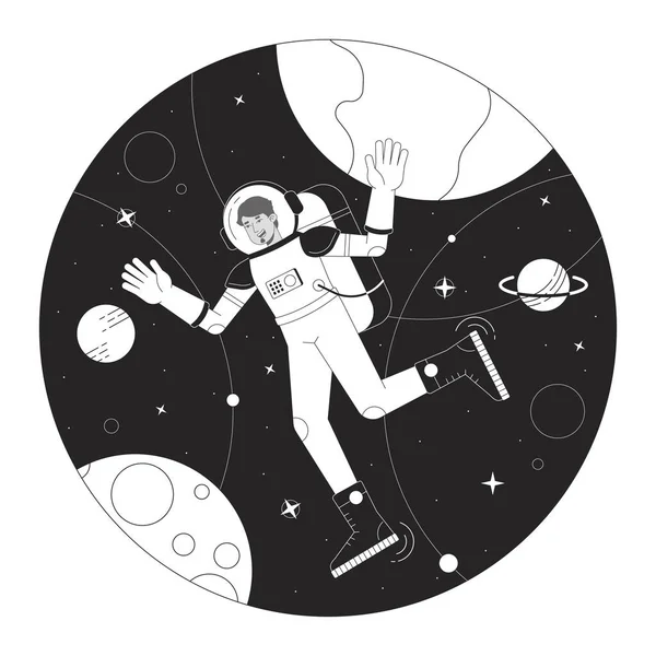 Astronaut Rommet Konsept Vektor Spot Illustrasjon Mann Romdrakt Blant Planeter – stockvektor