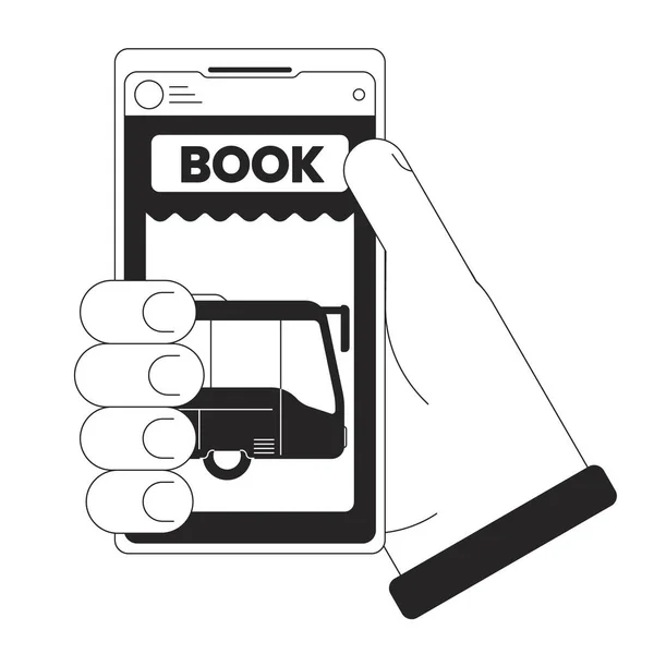 Ticketkauf Zug Online Concept Vektor Spot Illustration Halten Smartphone Cartoon — Stockvektor