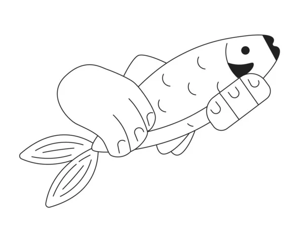 Main Tenant Poisson Frais Monochrome Plat Vecteur Objet Pêche Hobby — Image vectorielle
