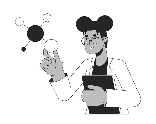 Female Scientist Studying Molecules Concept Vector Spot Illustration Molecular Biology — Stock Vector