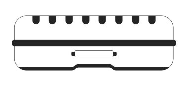 Düz monokrom izole vektör nesnesini değerlendir. Evrak çantası yalan söylüyor. Bavul yolculuğu. Düzenlenebilir siyah beyaz çizim. Web grafik tasarımı için basit ana hatlı nokta çizimi