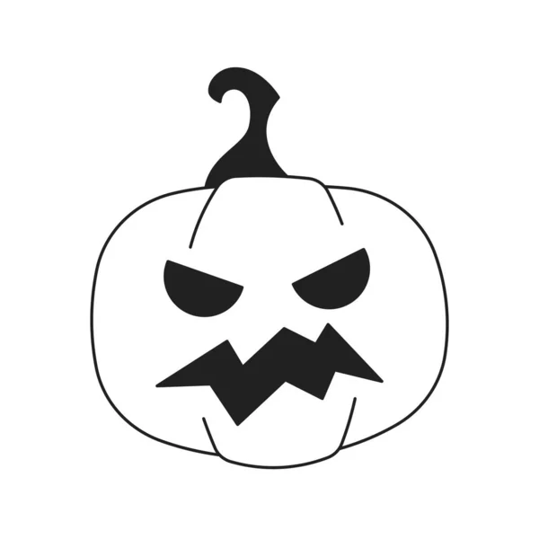 怖いカボチャハロウィンモノクロフラットベクターオブジェクト カービングカボチャの顔 10月の休日について 編まれた黒および白い薄いライン アイコン Webグラフィックデザインのためのシンプルな漫画クリップアートスポットイラスト — ストックベクタ