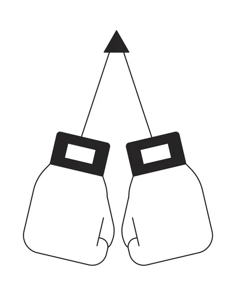 ハンギングボクシング手袋フラットモノクロ単離ベクトルオブジェクト 自己防衛について キックボクシングパワー 編まれた黒および白いラインの芸術のデッサン Webグラフィックデザインのためのシンプルなアウトラインスポットイラスト — ストックベクタ