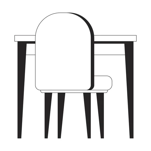 テーブルチェアフラットモノクロ単離ベクトルオブジェクト 現代的なシーティング家具 オフィス席について 編まれた黒および白いラインの芸術のデッサン Webグラフィックデザインのためのシンプルなアウトラインスポットイラスト — ストックベクタ