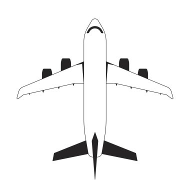 Düz düzlemde uçan monokrom izole vektör nesnesi. Seyahat uçağı. Düzenlenebilir siyah beyaz çizim. Web grafik tasarımı için basit ana hatlı nokta çizimi
