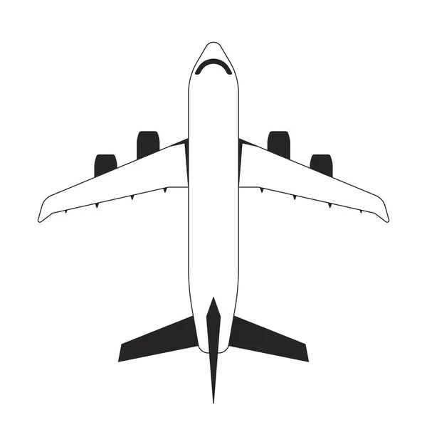 Terbang Pesawat Datar Monokrom Terisolasi Vektor Objek Perjalanan Pesawat Gambar - Stok Vektor