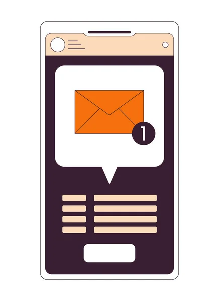 Notification Smartphone Flat Line Concept Vector Spot Illustration New Message — Stock Vector