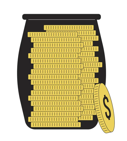 Γυάλινο Βάζο Γεμάτο Κέρματα Επίπεδη Γραμμή Χρώμα Απομονωμένο Διανυσματικό Αντικείμενο — Διανυσματικό Αρχείο