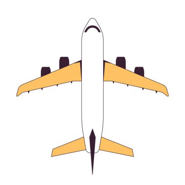 Düz düzlemde uçan monokrom izole vektör nesnesi. Seyahat uçağı. Düzenlenebilir siyah beyaz çizim. Web grafik tasarımı için basit ana hatlı nokta çizimi