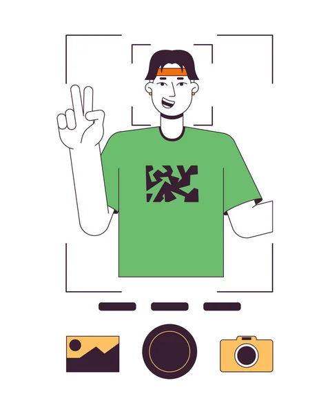 Man Showing Sign Taking Photo Flat Line Color Vector Character — Stock Vector