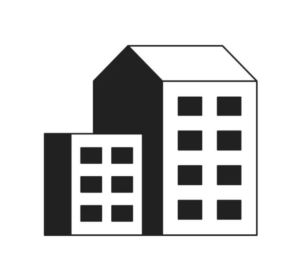 Cityscape Monochrome Flat Vector Object Comfortable Buildings Apartments Editable Black — Stock Vector