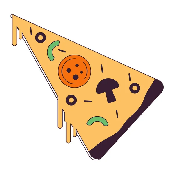 イタリアのピザスライスフラットモノクロ単離ベクトルオブジェクト 美味しくない食べ物 編まれた黒および白いラインの芸術のデッサン Webグラフィックデザインのためのシンプルなアウトラインスポットイラスト — ストックベクタ