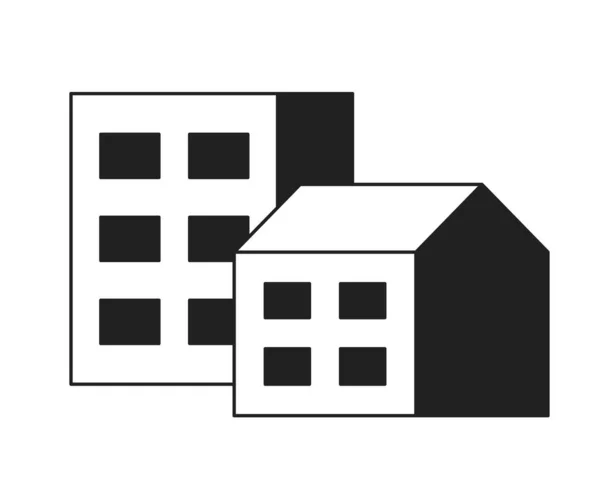 Residential Buildings Monochrome Flat Vector Object City Editable Black White — Stock Vector