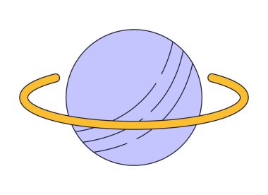 Güneş sistemi düz çizgi renginde izole edilmiş vektör nesnesi. Yüzüklü gök cismi. Beyaz arkaplanda düzenlenebilir resim. Web tasarımı için basit ana hatlı karikatür nokta çizimi