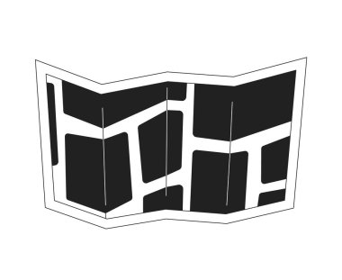 Kağıt harita monokrom düz vektör nesnesi. Coğrafya. Konum belirleniyor. Düzenlenebilir siyah beyaz çizgi simgesi. Web grafik tasarımı için basit bir karikatür klibi resim çizimi