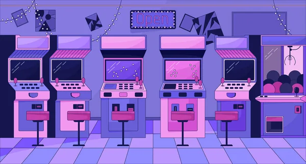 Arcade Machines Chill Achtergrond Vintage Speeltoestellen Entertainment Vector Cartoon Interieur — Stockvector