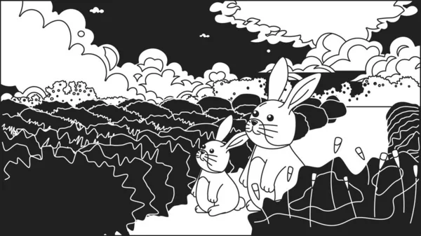 Кавайские Кролики Черно Белые Милые Чилл Обои Кролики Сидят Красивые — стоковый вектор