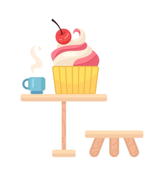 テーブルのアイスクリームとコーヒーカップ 半平らな色ベクターオブジェクト カフェか デザート コーヒーブレイク ホワイトバックグラウンドで編集された漫画クリップアートアイコン Webグラフィックデザインのためのシンプルなスポットイラスト — ストックベクタ