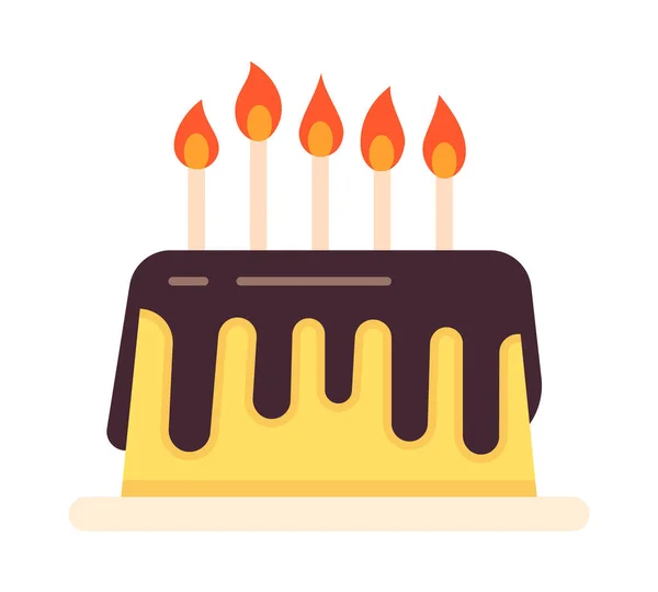 Birthday Cake Candles Semi Flat Colour Vector Object Celebrating Tasty — Stock Vector