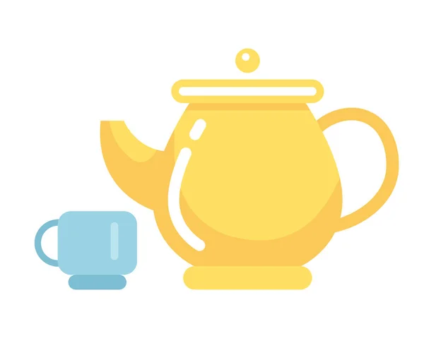 Çaydanlık Fincanı Yarı Düz Renk Vektör Nesnesi Yemek Takımı Seti — Stok Vektör
