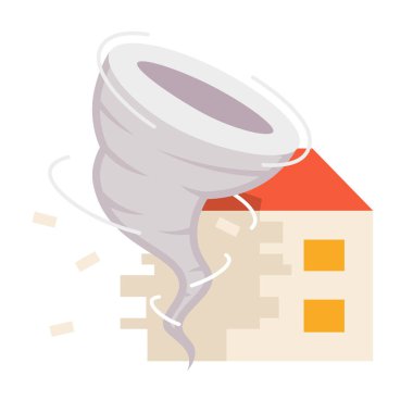 Kasırga düz konsept vektör nokta illüstrasyonunu yok ediyor. Rüzgâr fırtınası. Güçlü rüzgar 2D karikatür sahnesi beyaz üzerine web UI tasarımı için. Doğal afet, düzenlenebilir yaratıcı görüntüyü izole etti