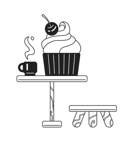 Мороженое Чашка Кофе Столе Монохромный Плоский Векторный Объект Кафе Десерт — стоковый вектор