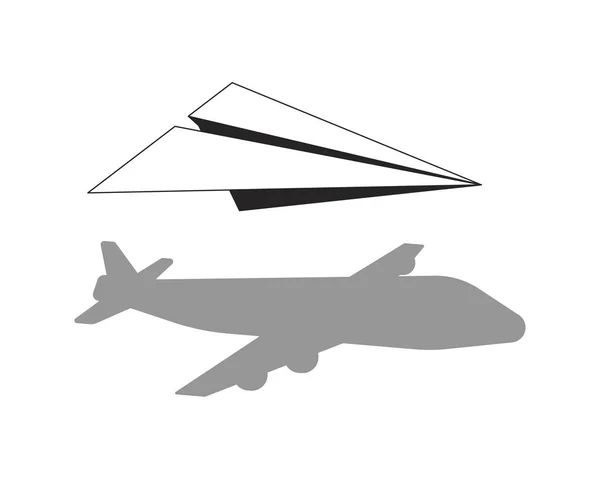 Plano Sombra Plana Monocromo Objeto Vectorial Aislado Avión Papel Volador — Archivo Imágenes Vectoriales